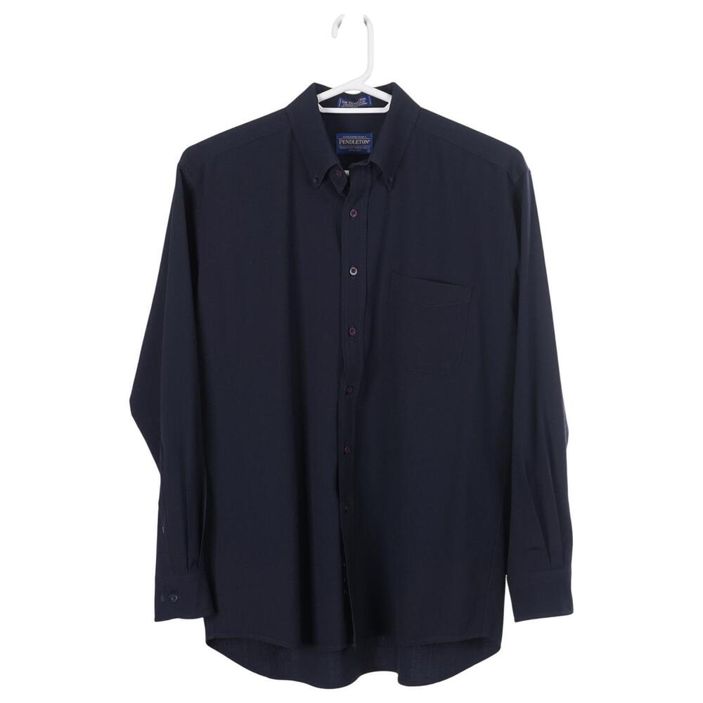 Pendleton Sir Pendleton Shirt L Navy Blue 100% Wool Long Sleeve Button Down